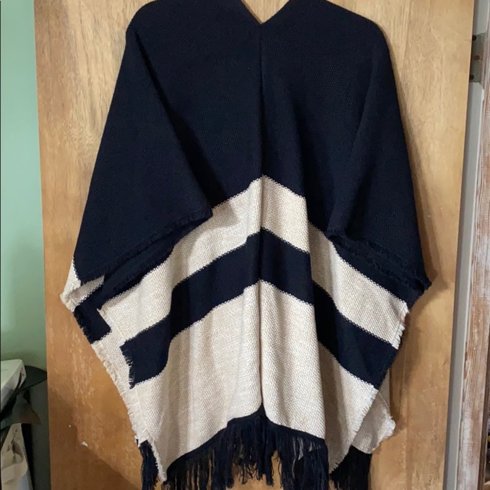 Black and beige knit poncho